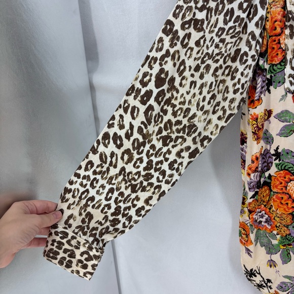 Pilcro by Anthropologie Leopard Floral Patchwork Button Down Shirt Medium Boho - Picture 6 of 8